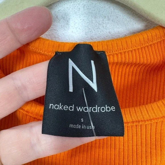 Naked Wardrobe Ribbed Crop Tank Top Orange Racerback Sleeveless Size S - Picture 4 of 8